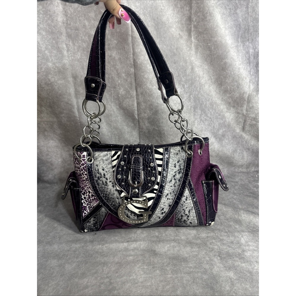Y2K Guess Bag Animal Print Patchwork Zebra Purple Leopard